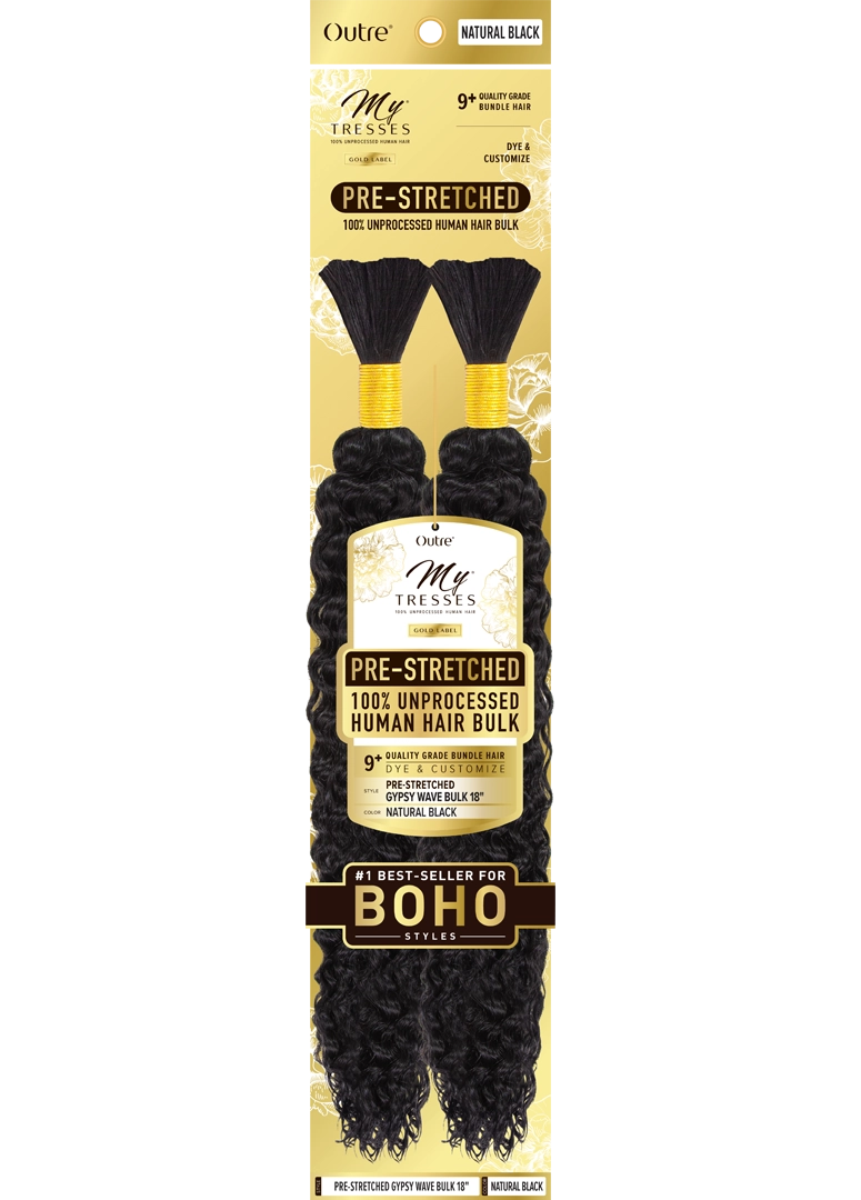 My Tresses Gold Label Prestretched 100% Human Hair Boho Bulk Gypsy Wave 18in
