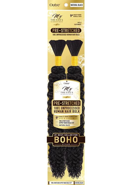 My Tresses Gold Label Prestretched 100% Human Hair Boho Bulk Gypsy Wave 18in