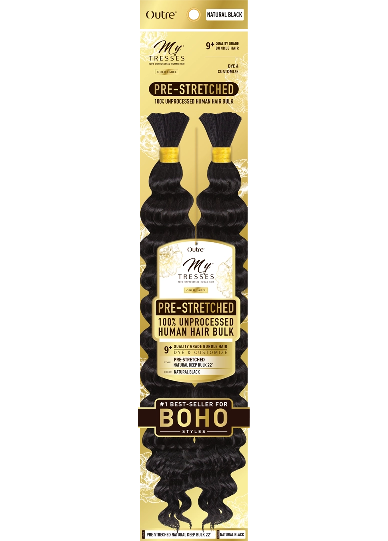 My Tresses Gold Label Prestretched 100% Human Hair Boho Bulk Deep Wave 18in