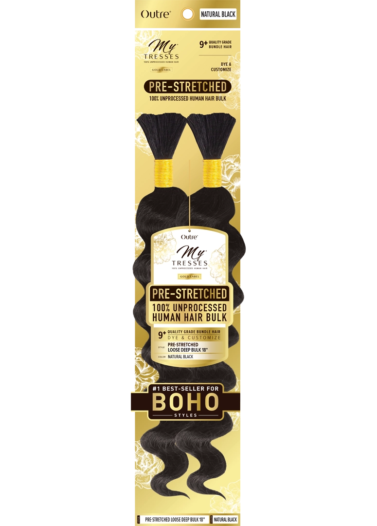 My Tresses Gold Label Prestretched 100% Human Hair Boho Bulk Loose Deep Wave 18in