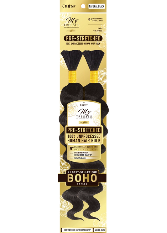 My Tresses Gold Label Prestretched 100% Human Hair Boho Bulk Loose Deep Wave 18in