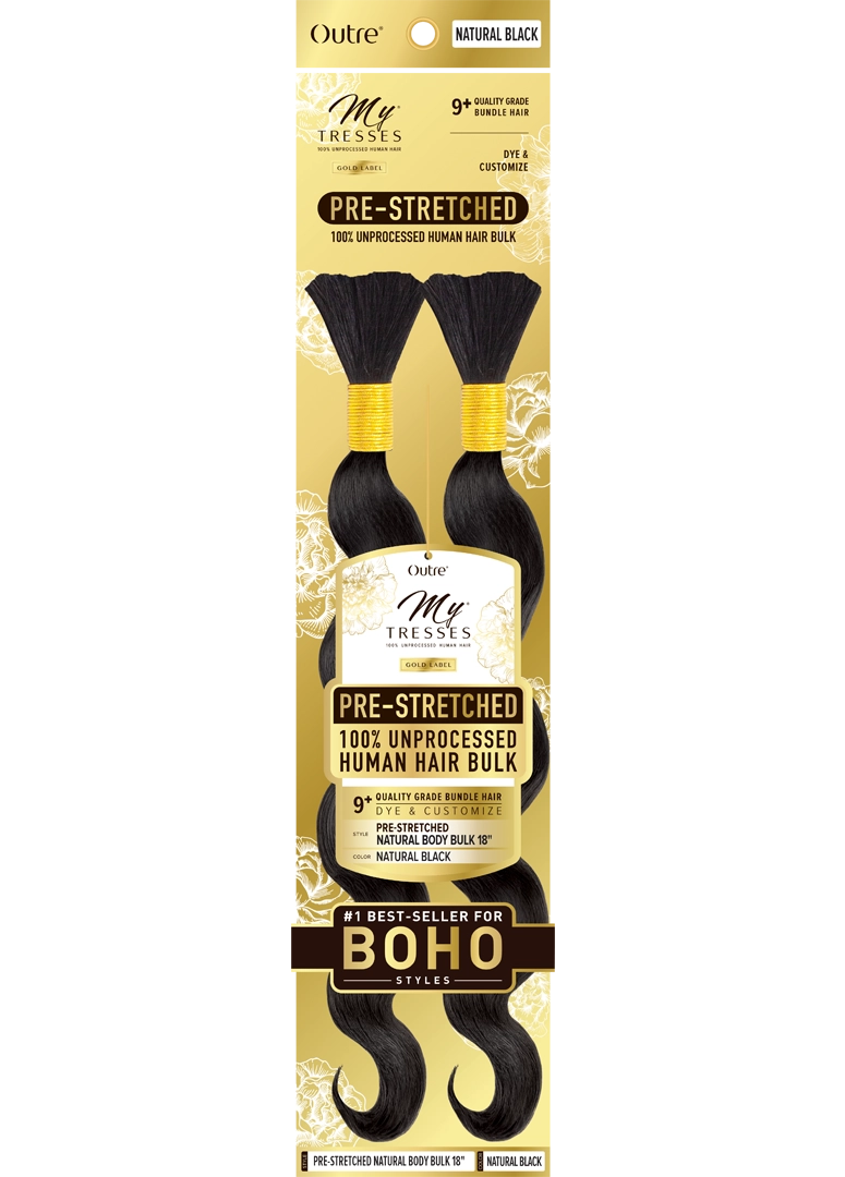 My Tresses Gold Label Prestretched 100% Human Hair Boho Bulk Body Wave 18in