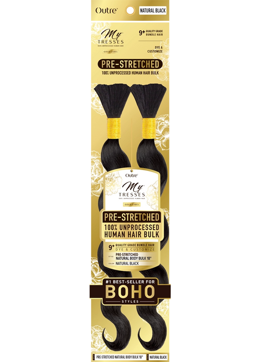 My Tresses Gold Label Prestretched 100% Human Hair Boho Bulk Body Wave 18in